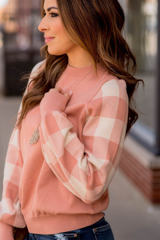 Plaid Relaxed Sleeve Sweater - Betsey's Boutique Shop -