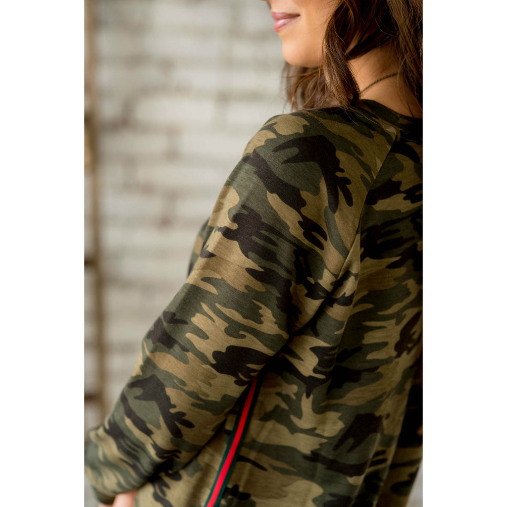 Camo With Colored Stripe Sweatshirt - Betsey's Boutique Shop