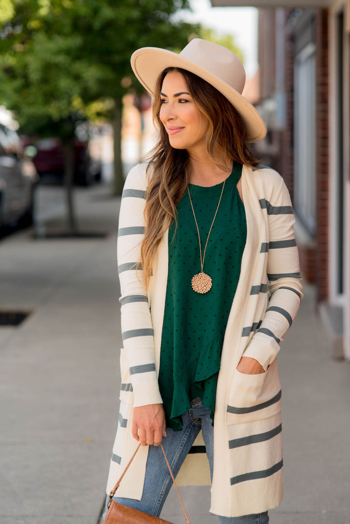 Striped Butter Soft Tunic Cardigan -Cream - Betsey's Boutique Shop