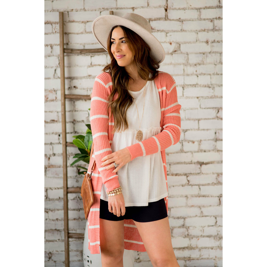 Solid Lightweight Striped Tunic Cardigan - Betsey's Boutique Shop