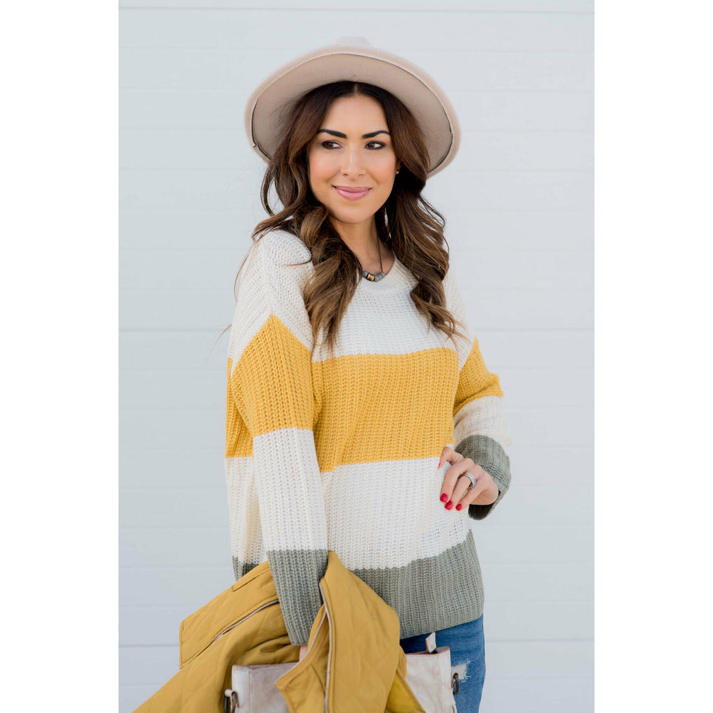 Large Bright Stripe Knit Sweater - Betsey's Boutique Shop - Outerwear