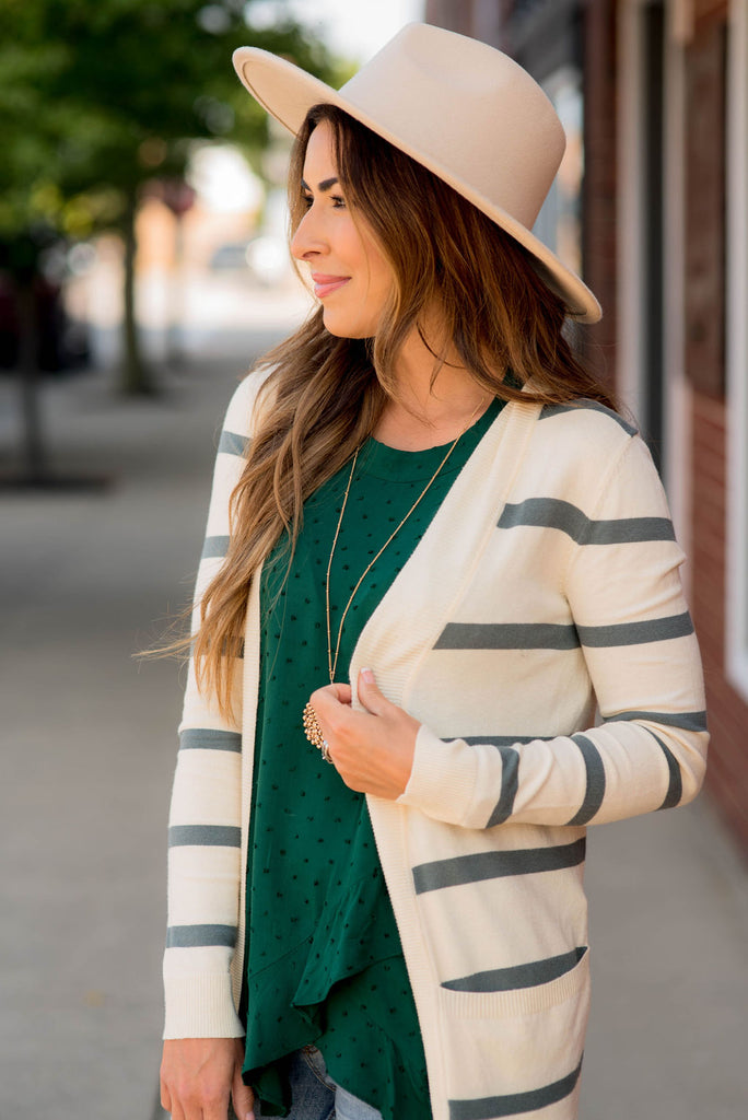 Striped Butter Soft Tunic Cardigan -Cream - Betsey's Boutique Shop