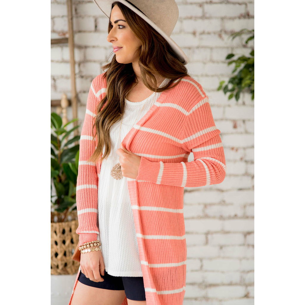 Solid Lightweight Striped Tunic Cardigan - Betsey's Boutique Shop