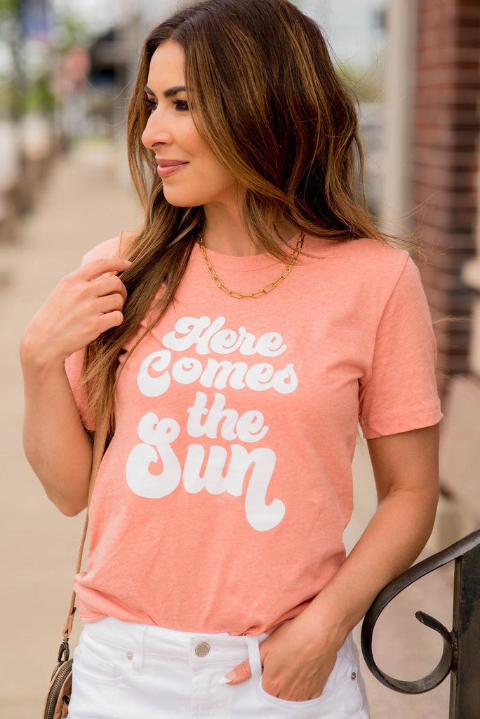 Here Comes The Sun Heathered Graphic Tee - Betsey's Boutique Shop -