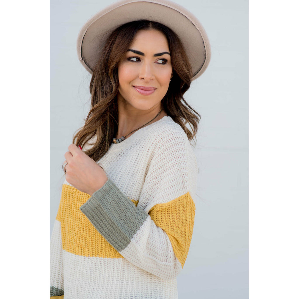 Large Bright Stripe Knit Sweater - Betsey's Boutique Shop - Outerwear