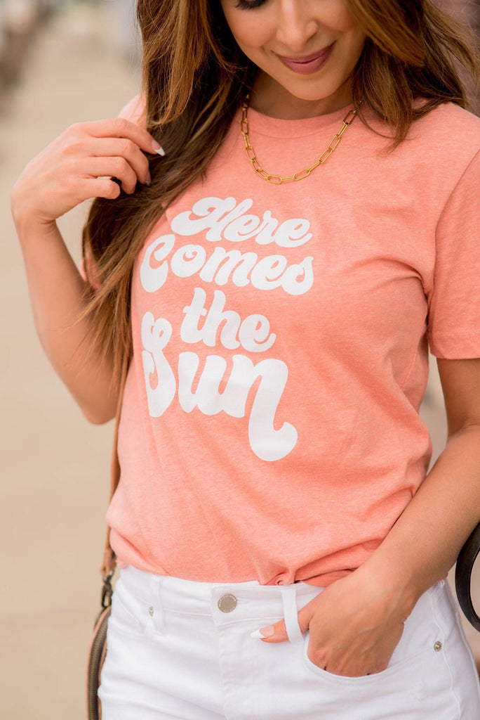 Here Comes The Sun Heathered Graphic Tee - Betsey's Boutique Shop -