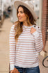 Thin Striped Button Accent Sweater Tee