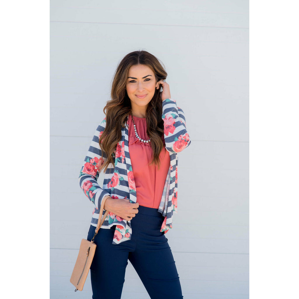 Floral Striped Cardigan - Betsey's Boutique Shop