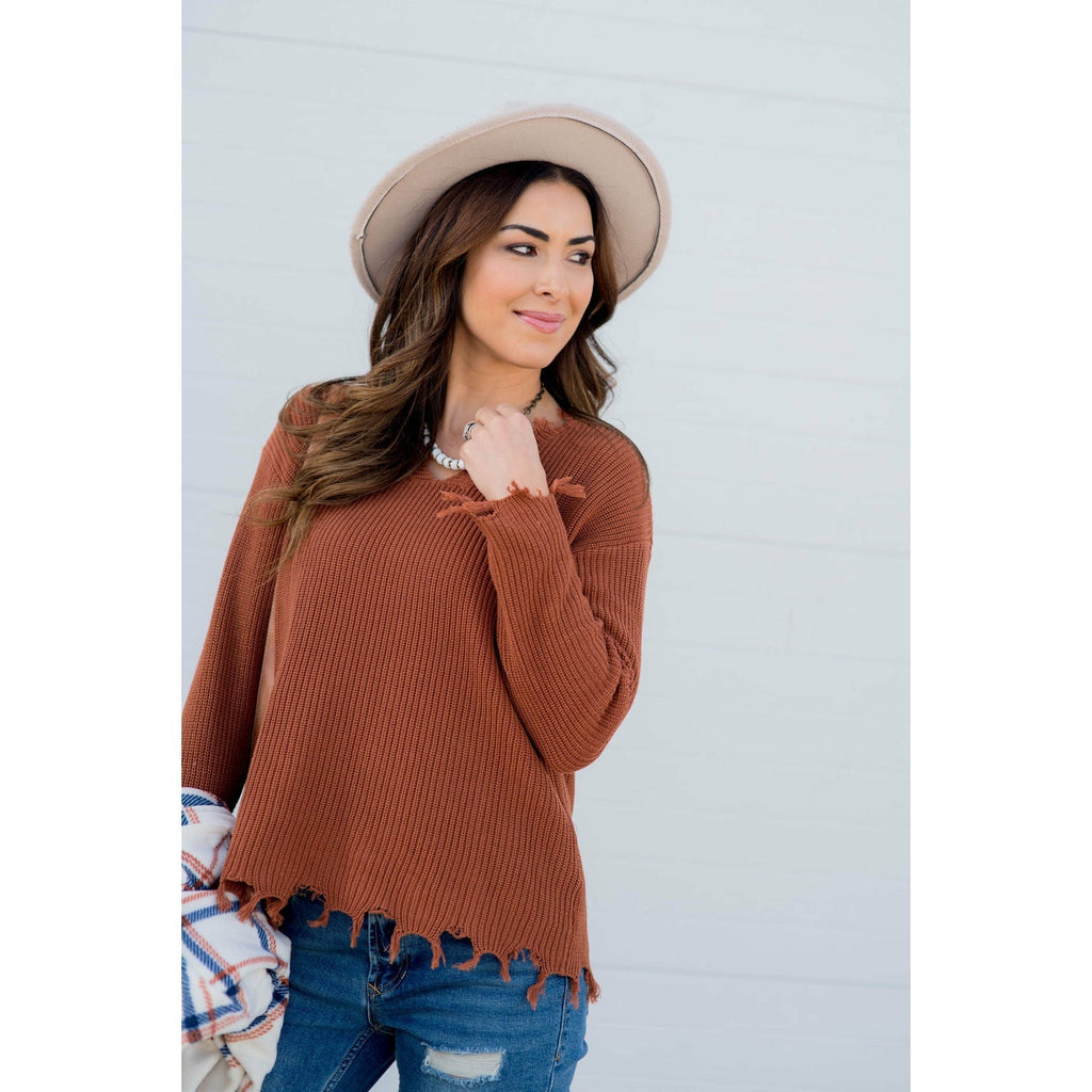 Distressed Sweater - Betsey's Boutique Shop - Outerwear