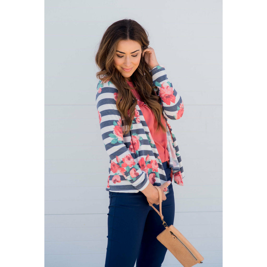 Floral Striped Cardigan - Betsey's Boutique Shop