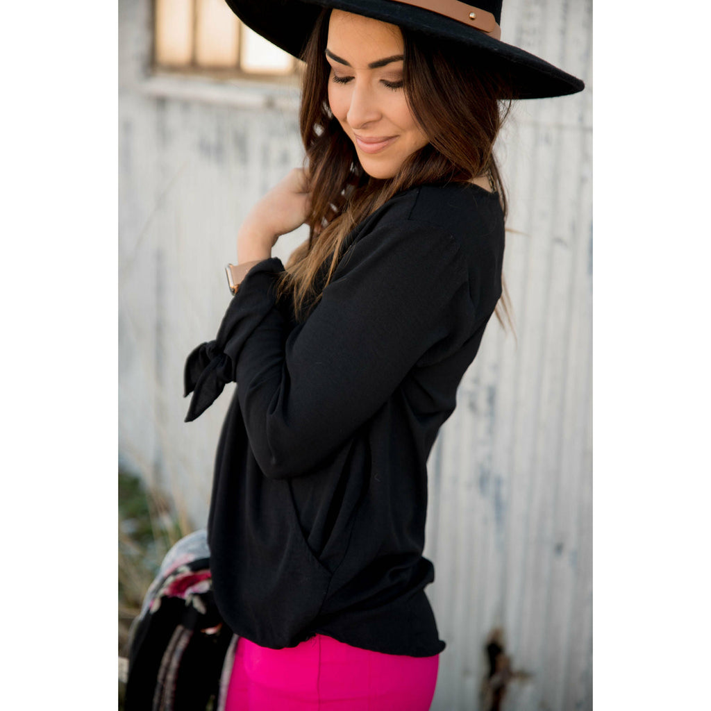 Tie Sleeve Wrap Blouse - Betsey's Boutique Shop