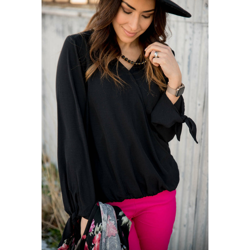 Tie Sleeve Wrap Blouse - Betsey's Boutique Shop