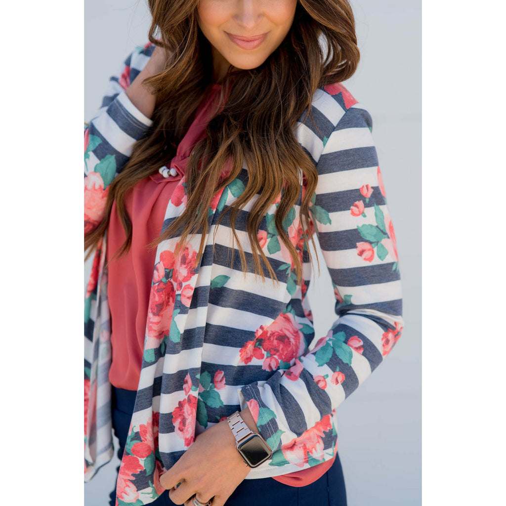 Floral Striped Cardigan - Betsey's Boutique Shop