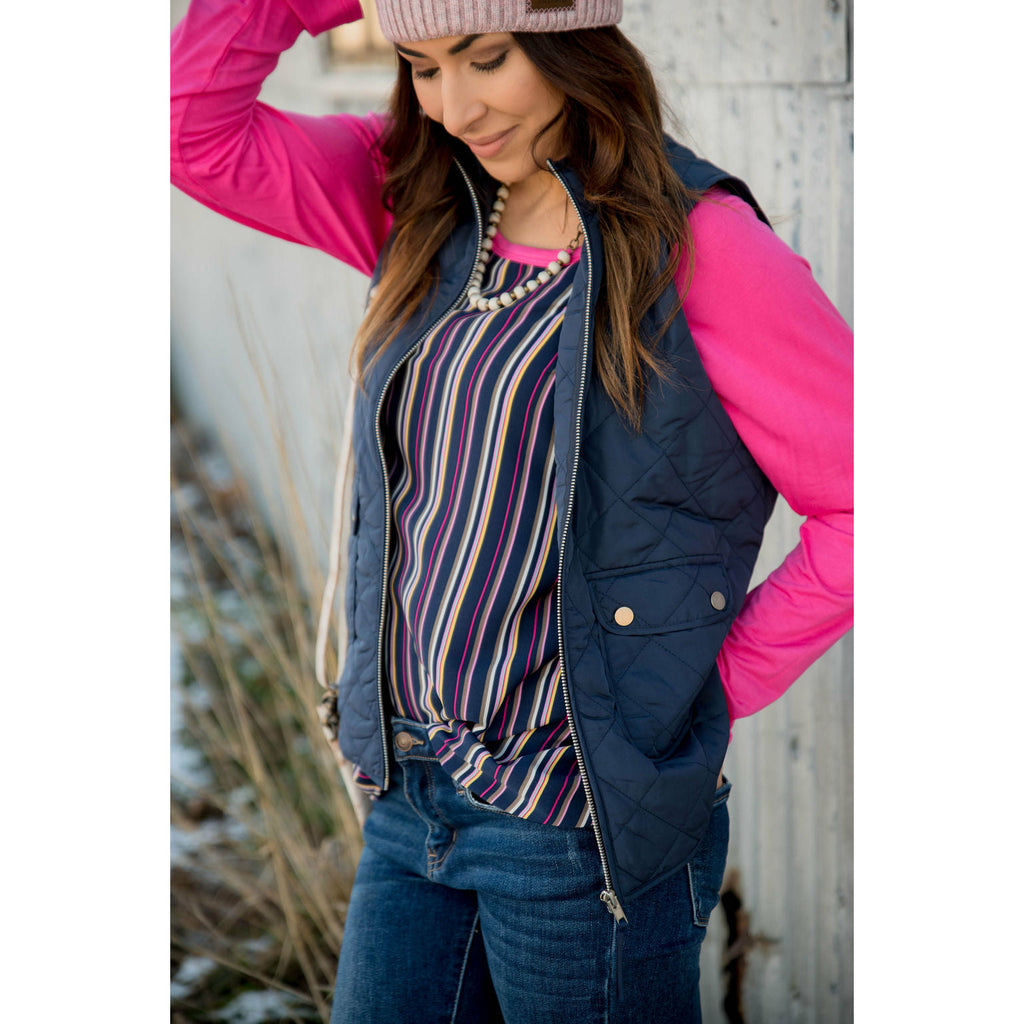 Vertical Striped Baseball Tee- Pink - Betsey's Boutique Shop