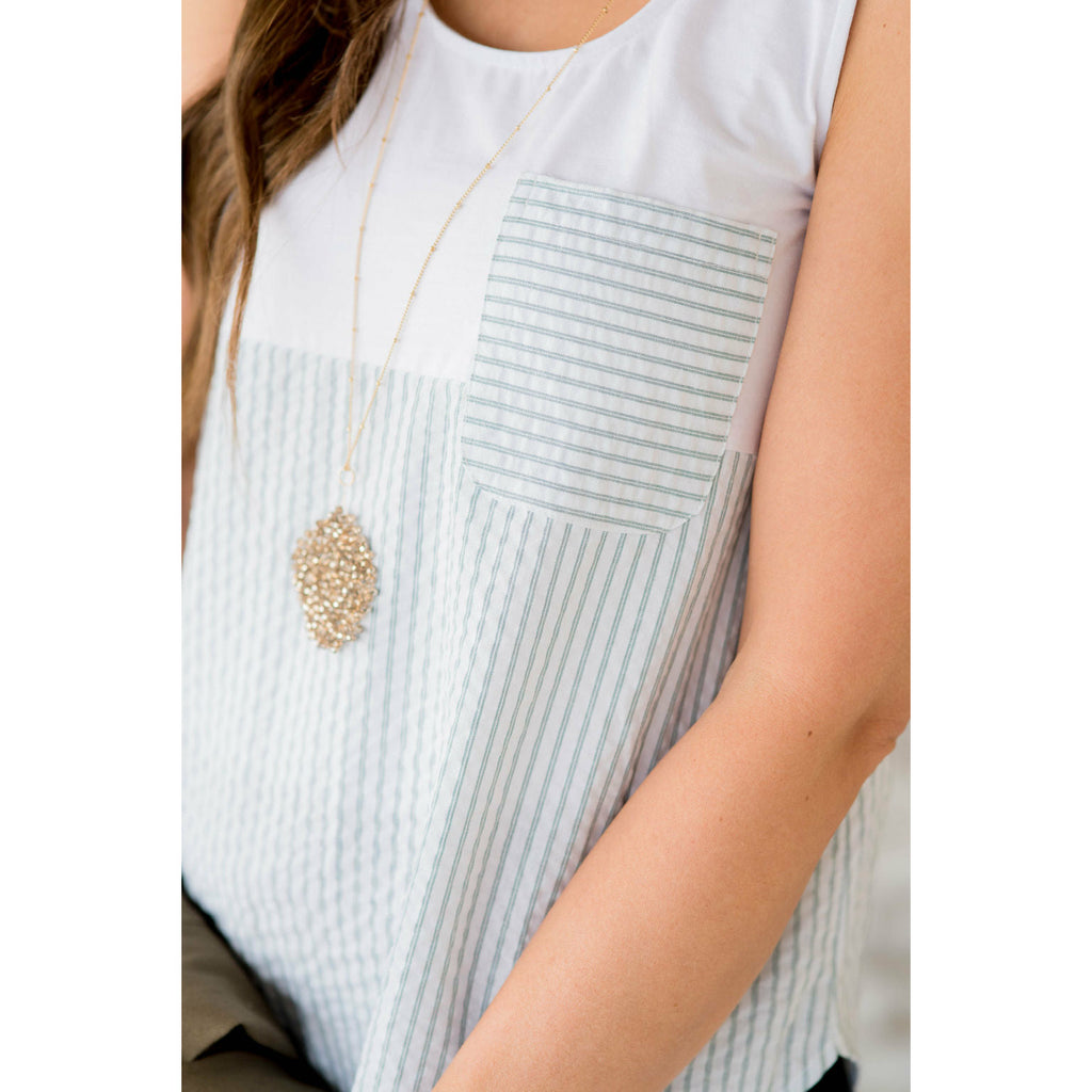 Striped Bottom Pocket Tank - Betsey's Boutique Shop