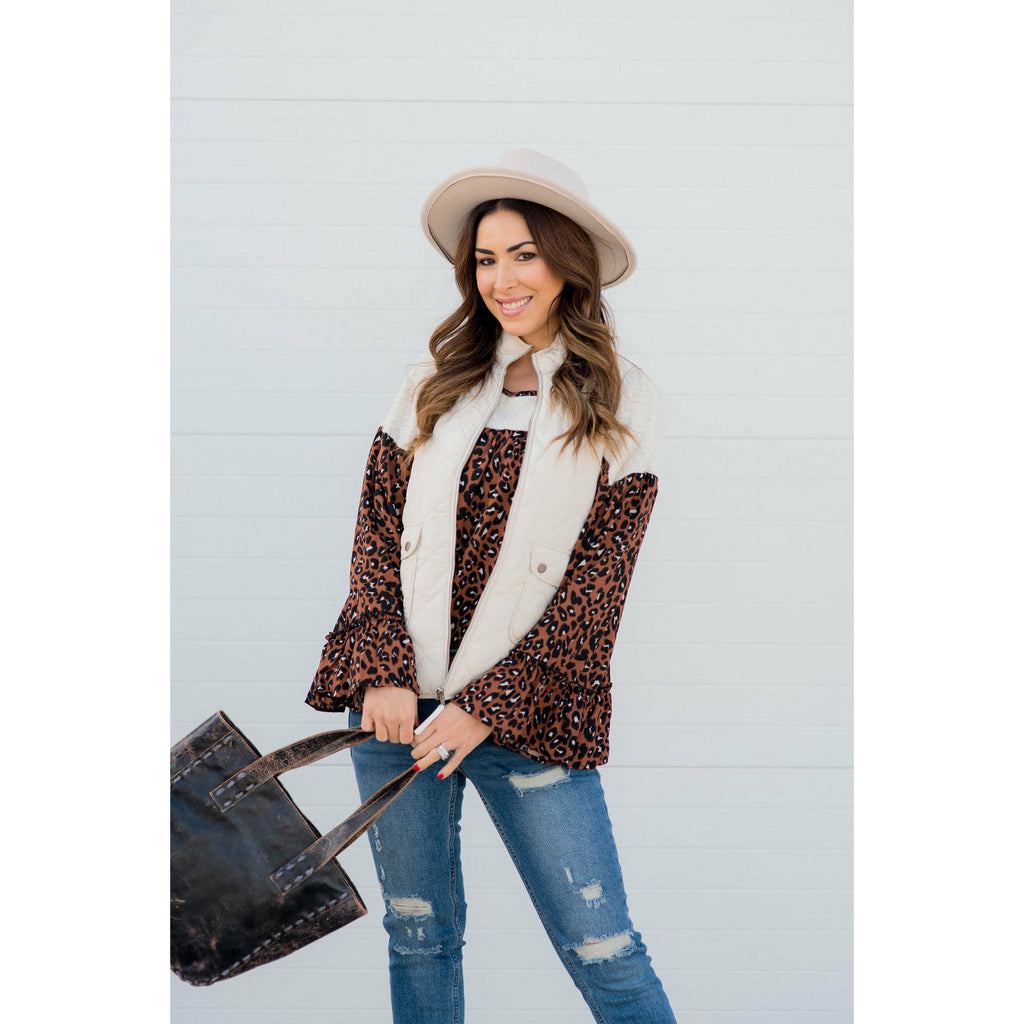 Leopard Flare Sleeve Blouse - Betsey's Boutique Shop