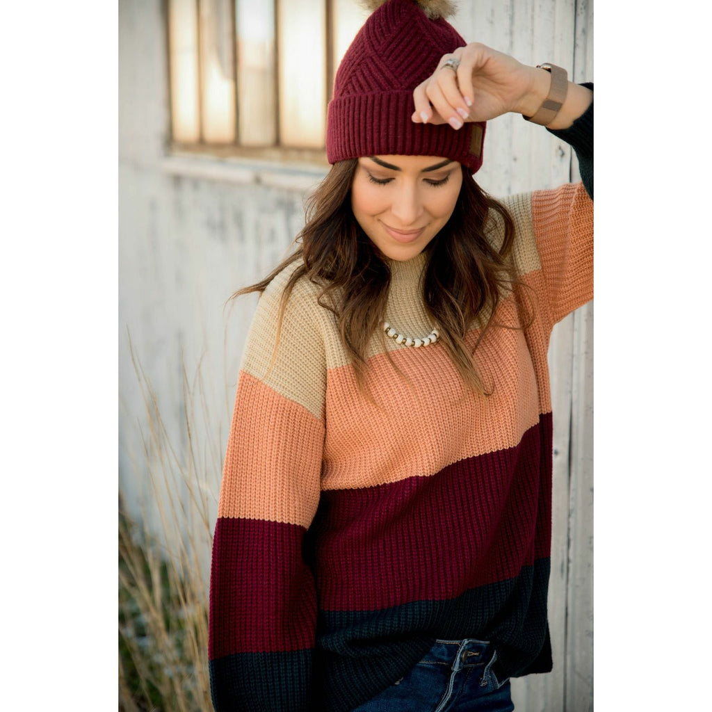 Knit Color Blocked Sweater - Betsey's Boutique Shop - Outerwear