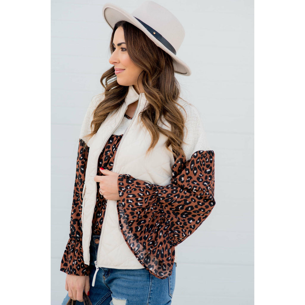 Leopard Flare Sleeve Blouse - Betsey's Boutique Shop