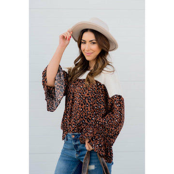 Leopard Flare Sleeve Blouse - Betsey's Boutique Shop