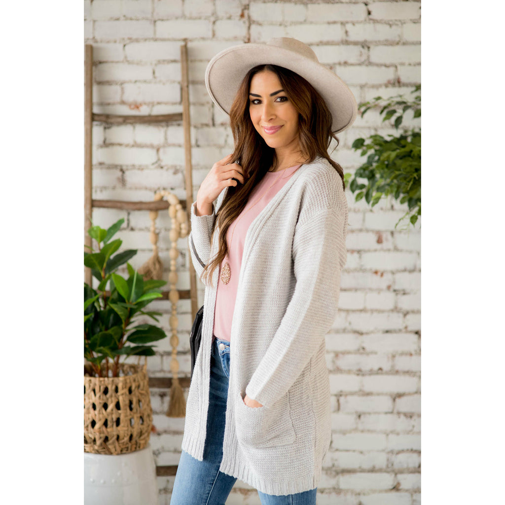 Loose Knit Tunic Pocket Cardigan - Betsey's Boutique Shop