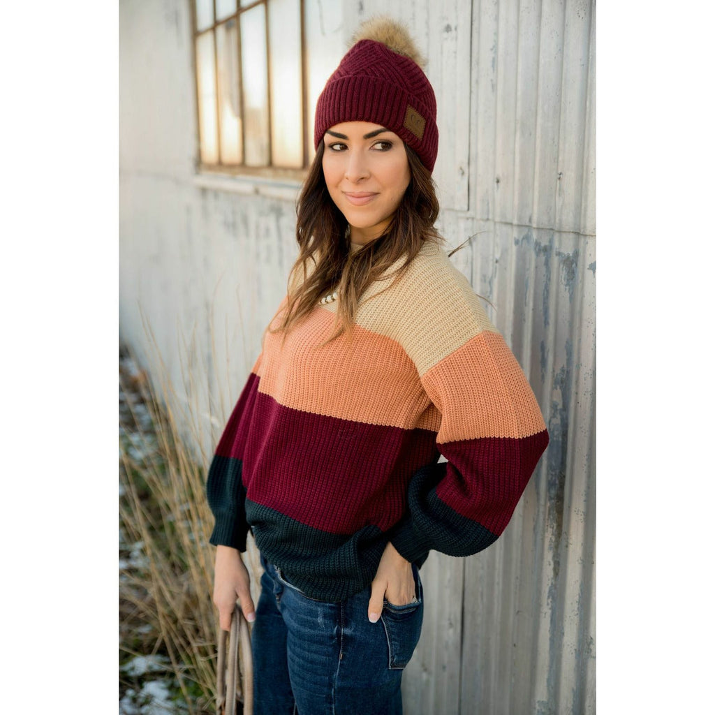 Knit Color Blocked Sweater - Betsey's Boutique Shop - Outerwear