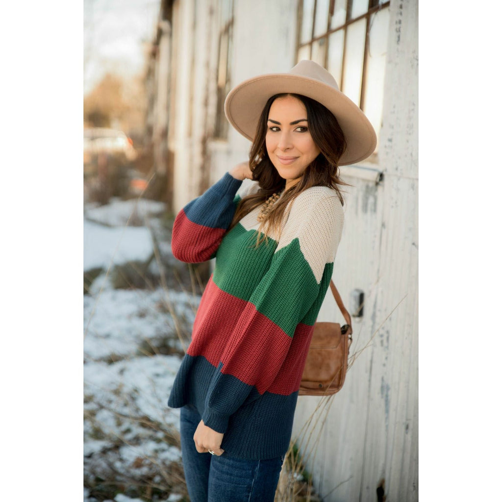 Knit Color Blocked Sweater - Betsey's Boutique Shop - Outerwear