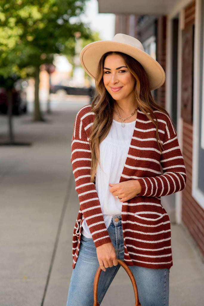 Thin Striped Knit Tunic Cardigan - Betsey's Boutique Shop