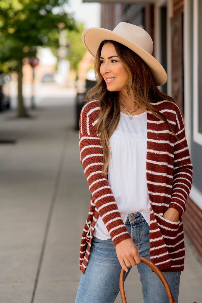 Thin Striped Knit Tunic Cardigan - Betsey's Boutique Shop