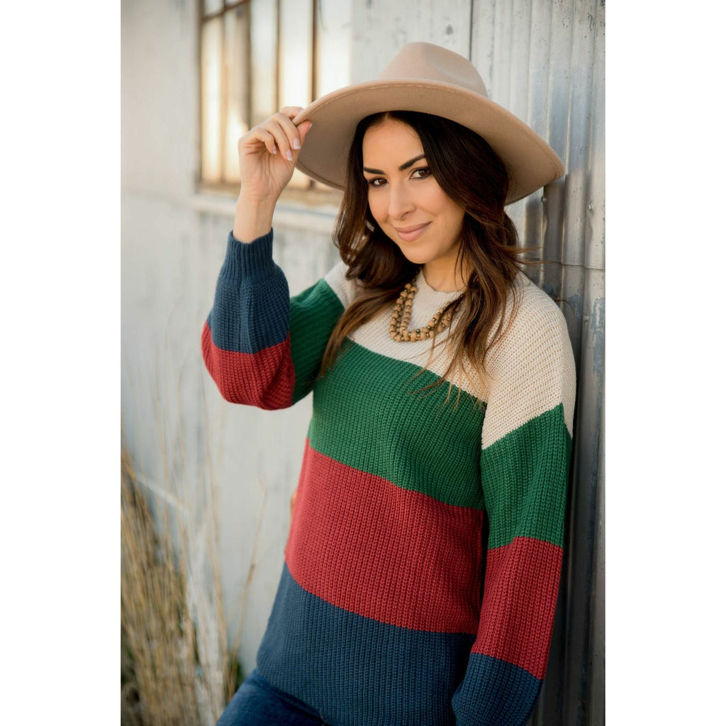 Knit Color Blocked Sweater - Betsey's Boutique Shop - Outerwear