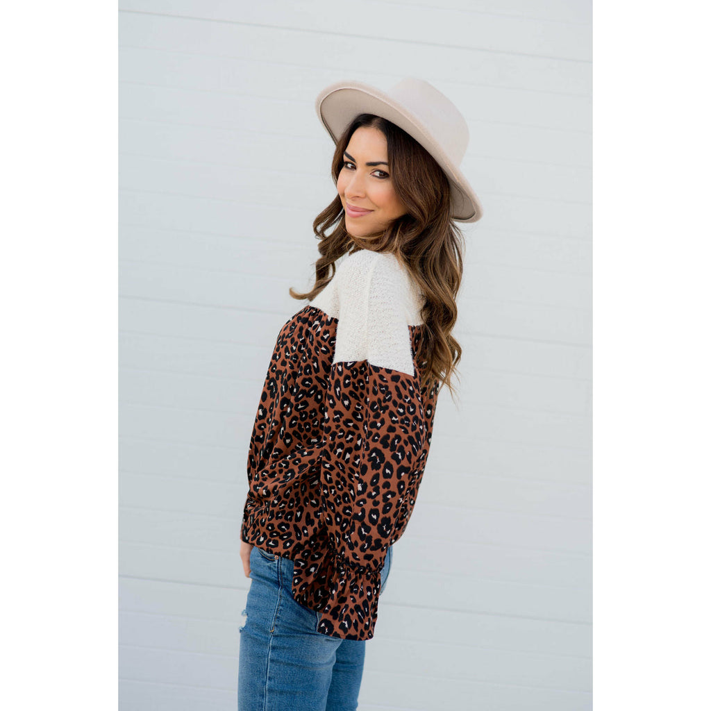 Leopard Flare Sleeve Blouse - Betsey's Boutique Shop