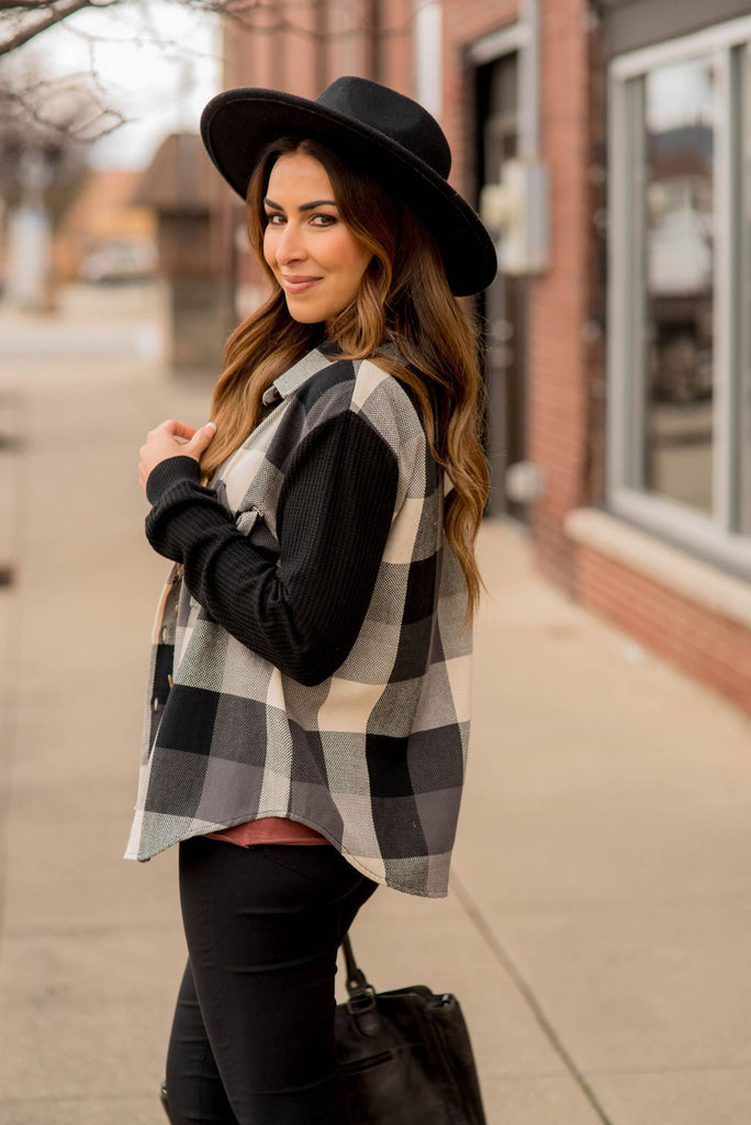 Buffalo Plaid Waffle Sleeve Shacket - Betsey's Boutique Shop -