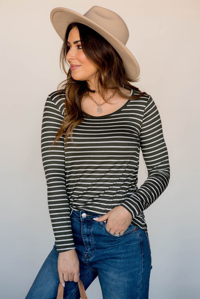 Thin Striped Long Sleeve Tee - Betsey's Boutique Shop - Shirts & Tops