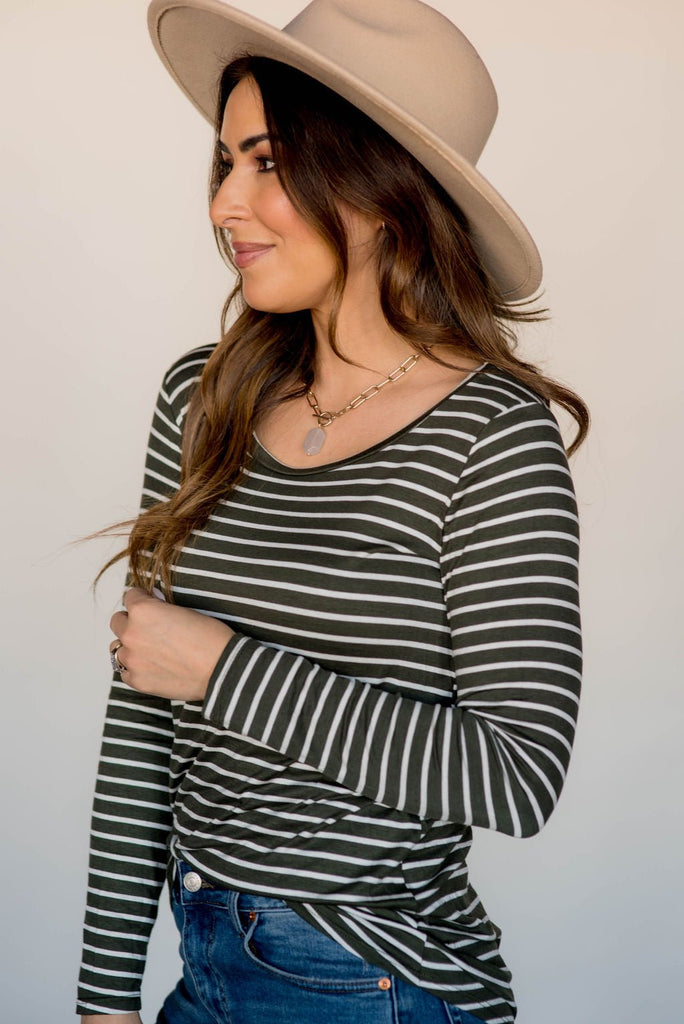 Thin Striped Long Sleeve Tee - Betsey's Boutique Shop - Shirts & Tops