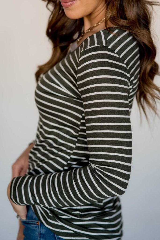 Thin Striped Long Sleeve Tee - Betsey's Boutique Shop - Shirts & Tops