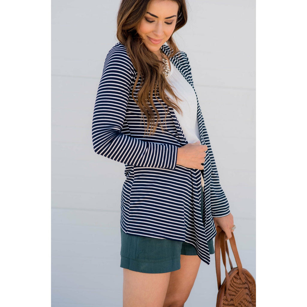 Striped Basic Cardigan - Betsey's Boutique Shop - Coats & Jackets