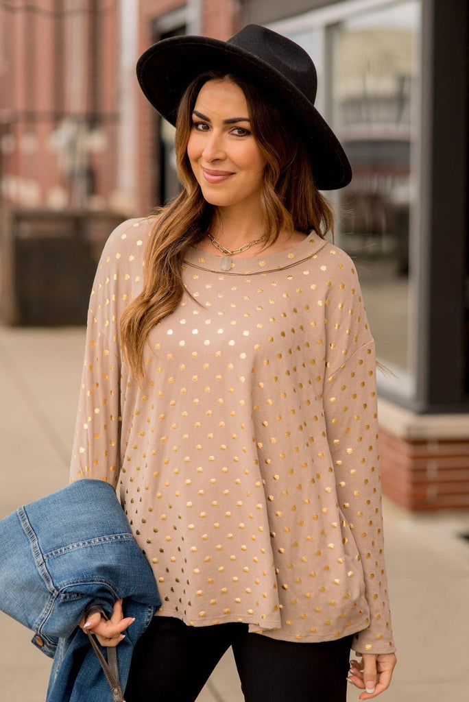 Polka Dot Shine Basic Long Tee - Betsey's Boutique Shop