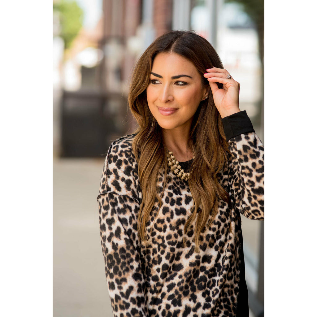 Side Panel Leopard Sweatshirt - Betsey's Boutique Shop