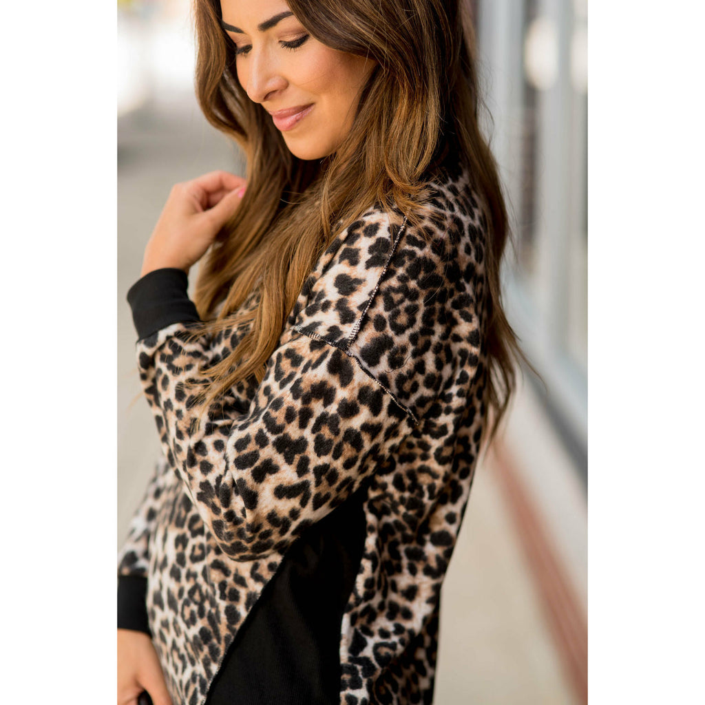 Side Panel Leopard Sweatshirt - Betsey's Boutique Shop