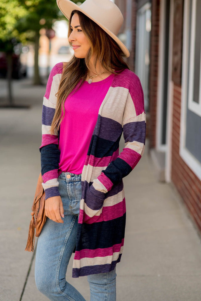 Striped Tissue Cardigan - Pink - Betsey's Boutique Shop