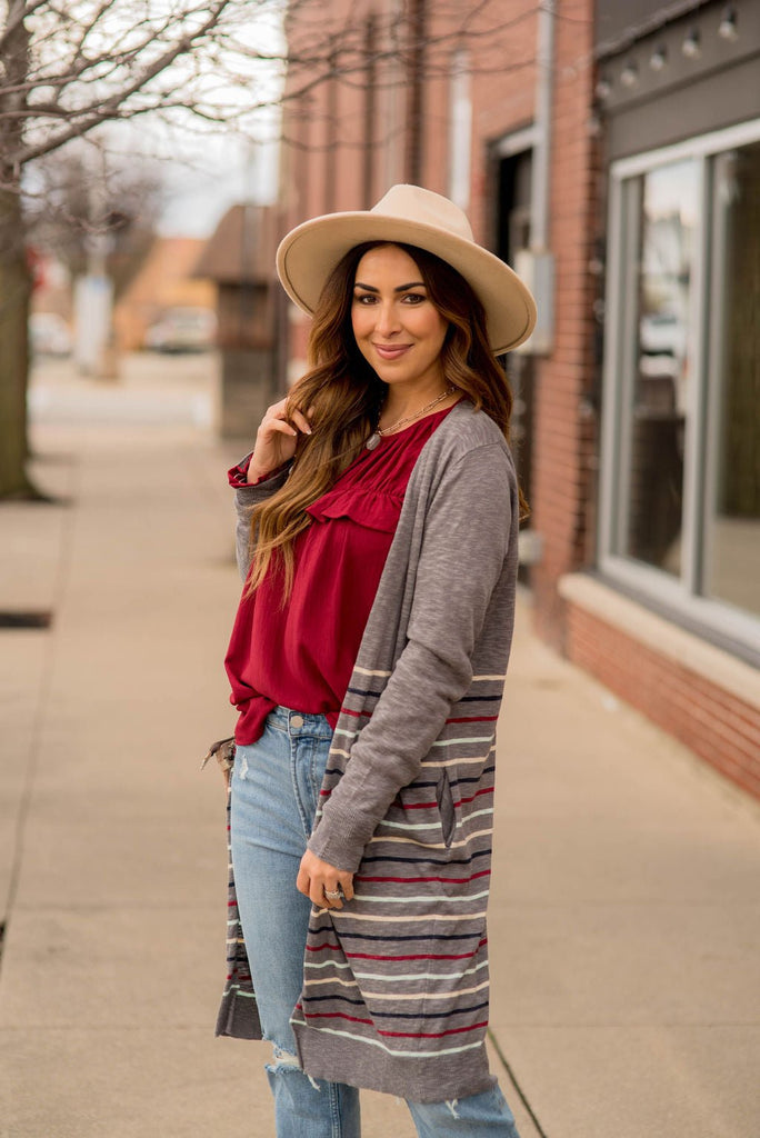 Multi Color Striped Bottom Tunic Cardigan - Betsey's Boutique Shop