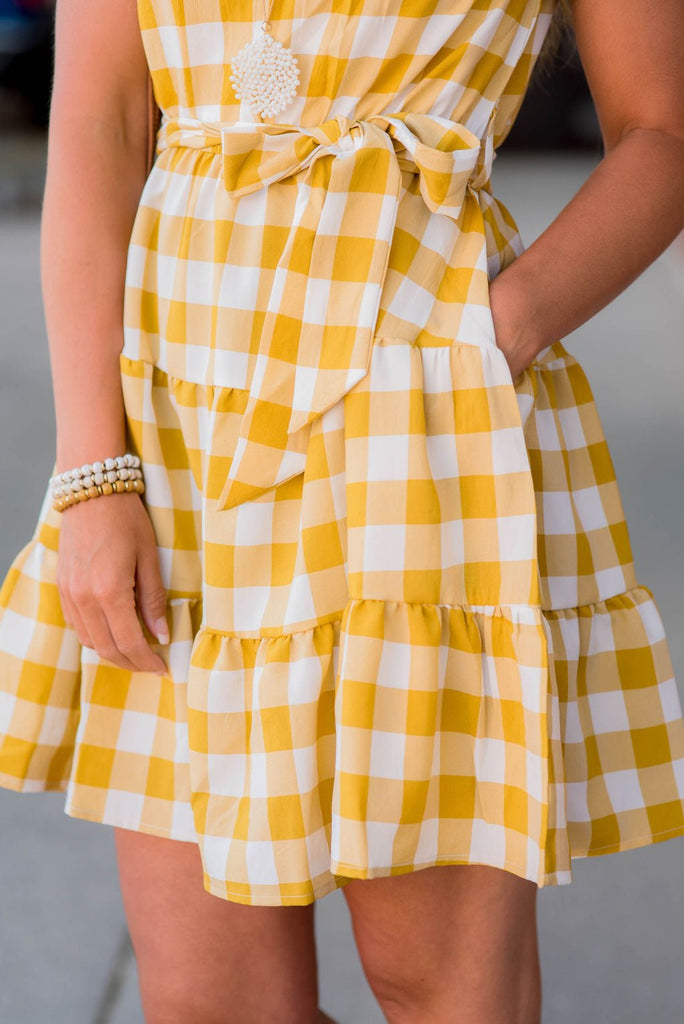 Gingham Tiered Ruffle Trim Dress - Betsey's Boutique Shop -