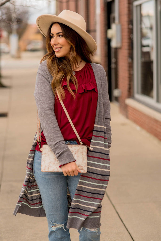 Multi Color Striped Bottom Tunic Cardigan - Betsey's Boutique Shop