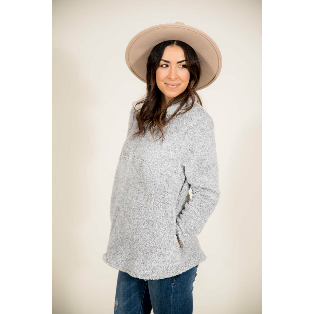 Grey Zip Sherpa Pullover - Betsey's Boutique Shop