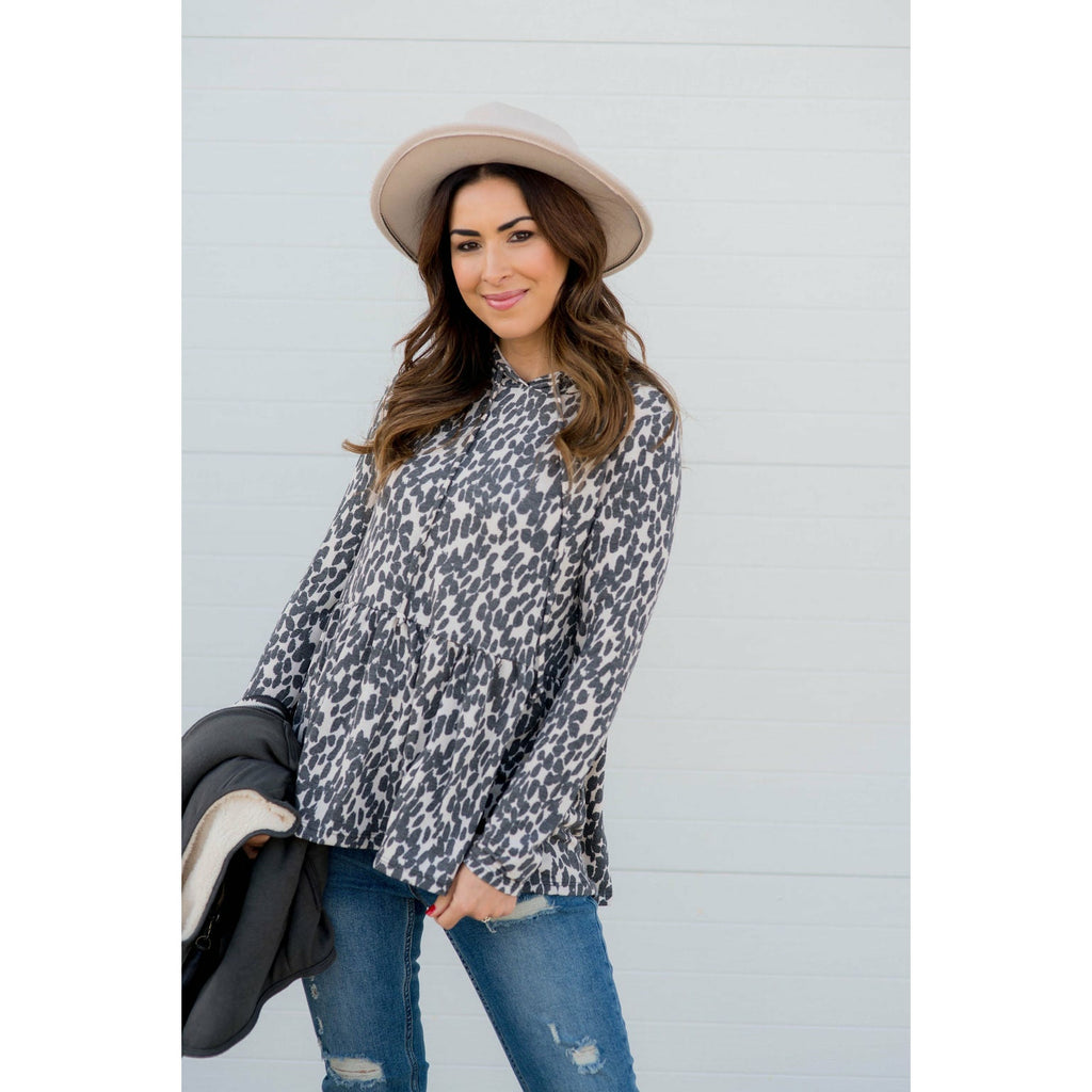 Animal Print Loose Peplum Hoodie - Betsey's Boutique Shop