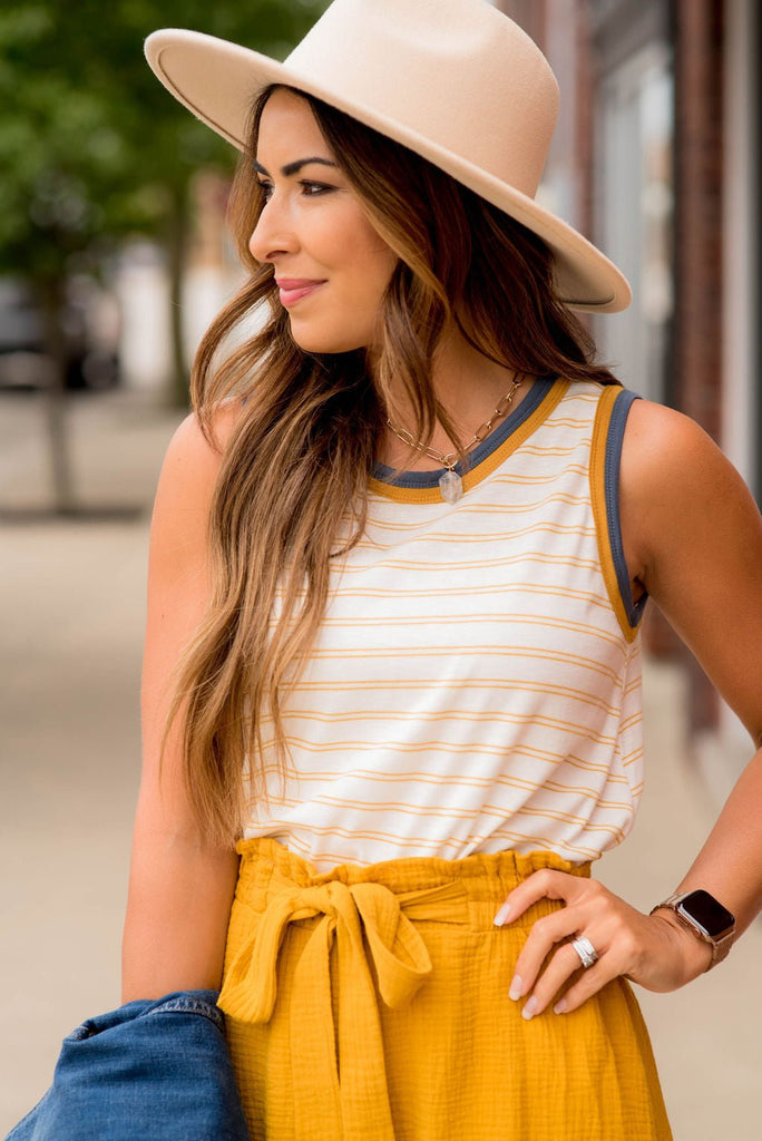 Double Trimmed Striped Tank - Betsey's Boutique Shop