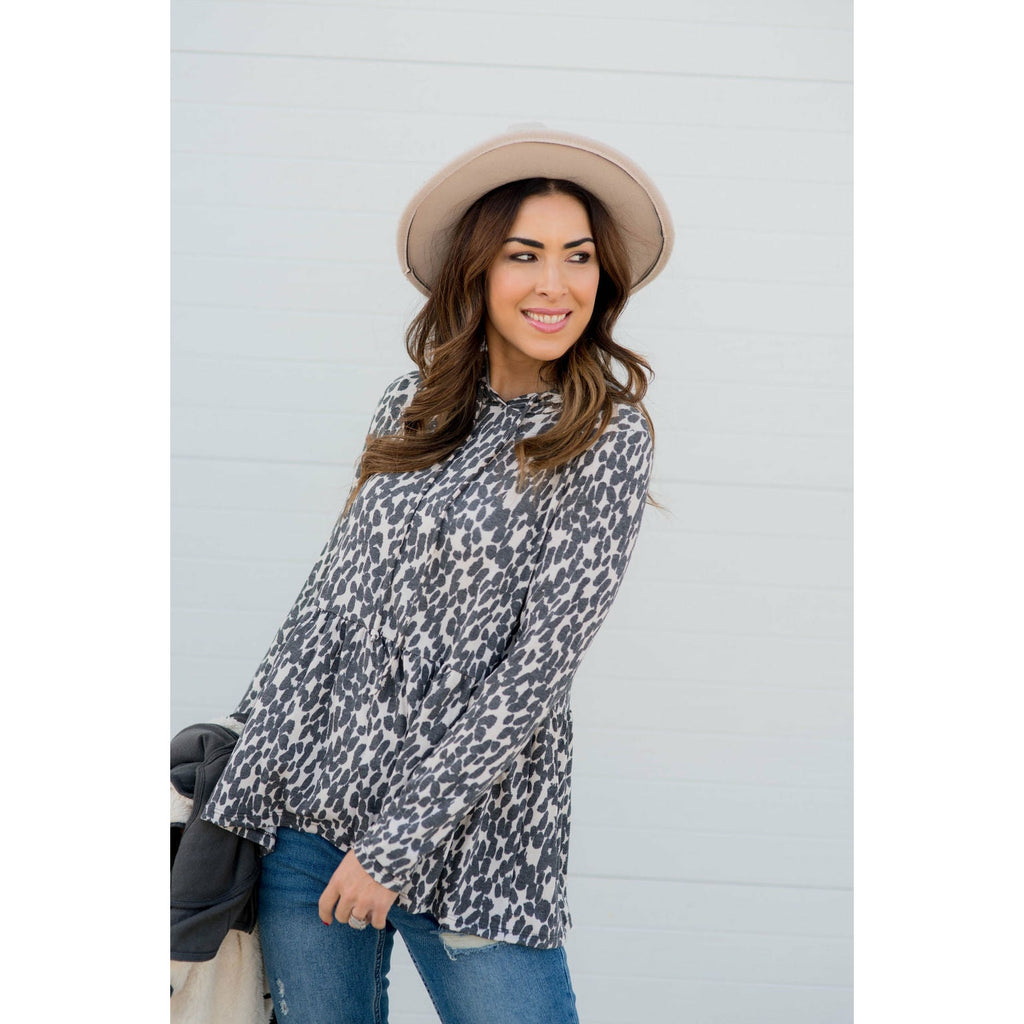 Animal Print Loose Peplum Hoodie - Betsey's Boutique Shop