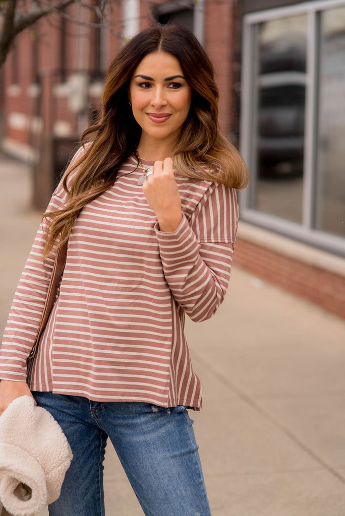 Mixed Stripes Side Accented Tee - Betsey's Boutique Shop -