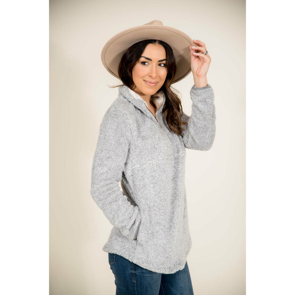 Grey Zip Sherpa Pullover - Betsey's Boutique Shop