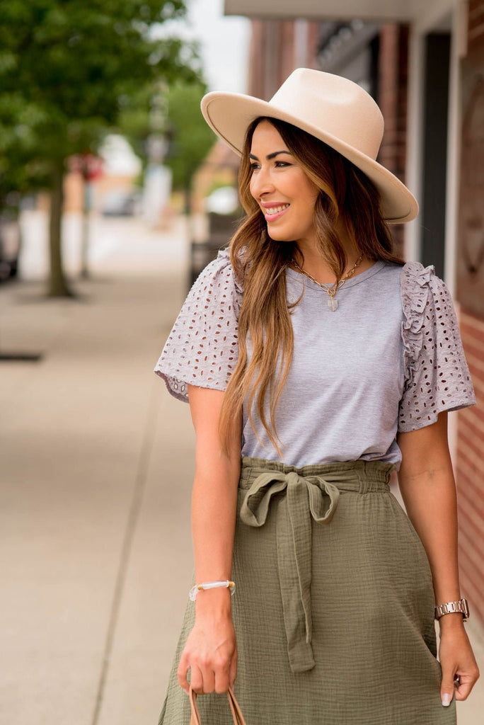 Eyelet Short Sleeve Blouse - Betsey's Boutique Shop