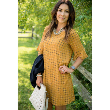 Mustard Printed Flutter Dress - Betsey's Boutique Shop